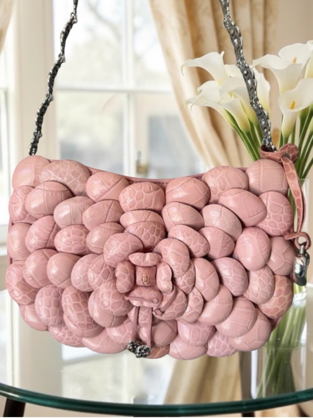 Brighton Rosalie Pink Leather Handbag Croc embossed 3D
Flower Petal Shoulder Bag